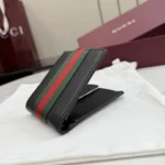 Gucci 2026 Web Stripe Leather Bifold Coin Wallet Black - Image 3