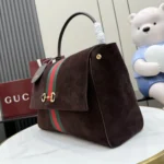 Gucci Paparazzo Horsebit Web Suede Top Handle Bag 37cm Dark Brown - Image 3