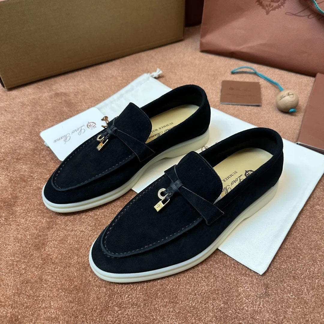 3-775 Loro Piana Summer Charms Walk Women's Suede Moccasin FAE5444 8000 - Image 1