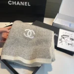 Chanl Classic Diamond Pattern Wool Cashmere Scarf - Image 4