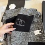 Chanel CC Embroidered Knit Cashmere Scarf 35x180cm - Image 5