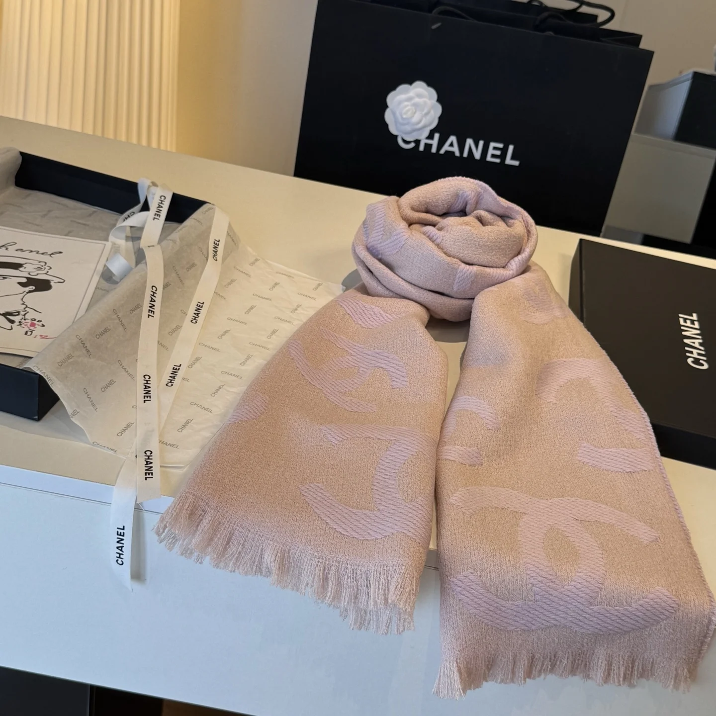 6-1678 Chanel 26C CC Jacquard Stole - Image 1