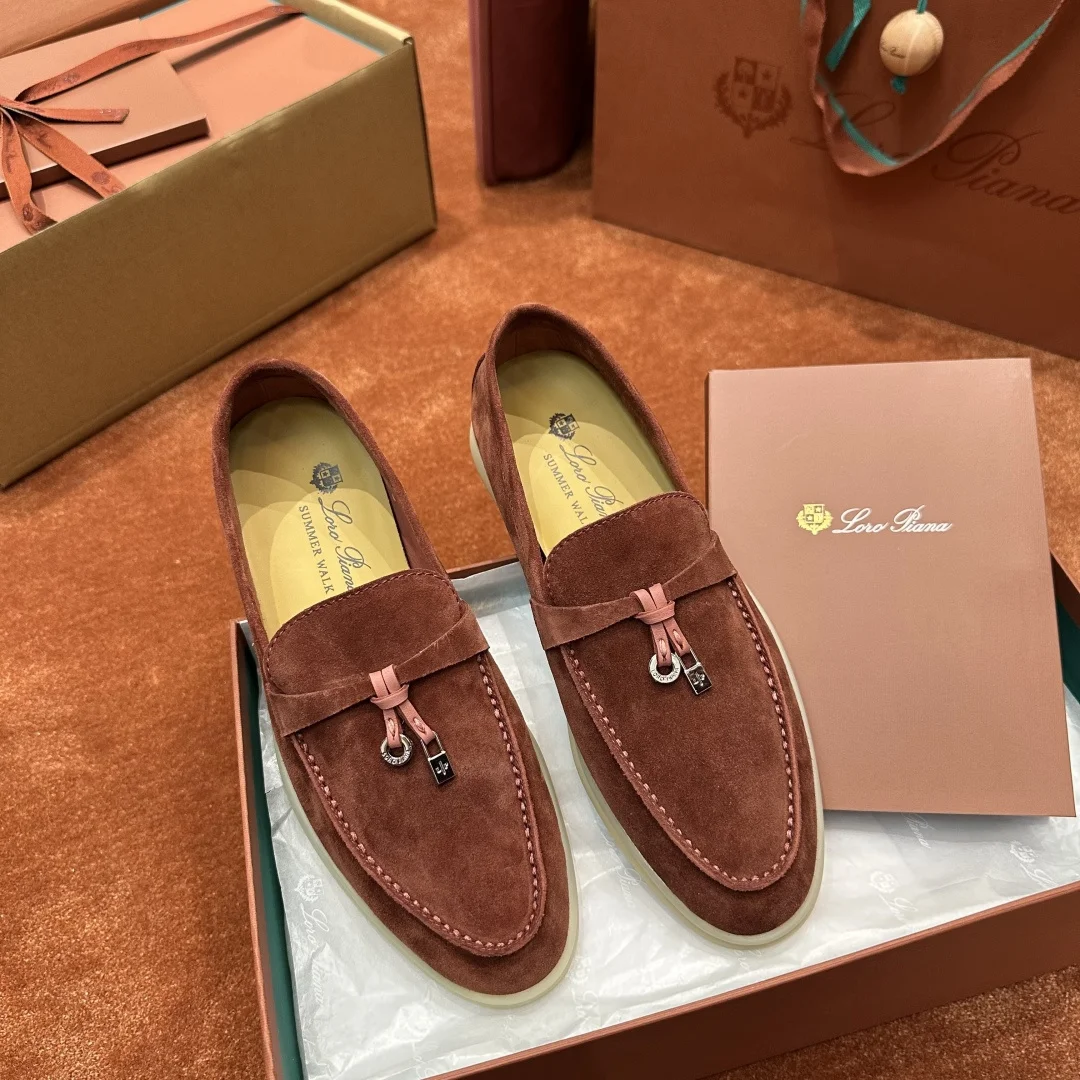 6-801 Loro Piana Summer Charms Walk Women's Suede Moccasin FAE5444 R0B4 - Image 1