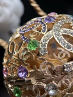 Chanel 26A Handmade Series Colorful Crystal Gold Hollow Spherical Evening Bag - Image 7