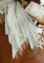 Dior Cannage Check Cashmere Fringed Poncho 140x140cm - Image 7