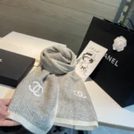 Chanl Classic Diamond Pattern Wool Cashmere Scarf - Image 8