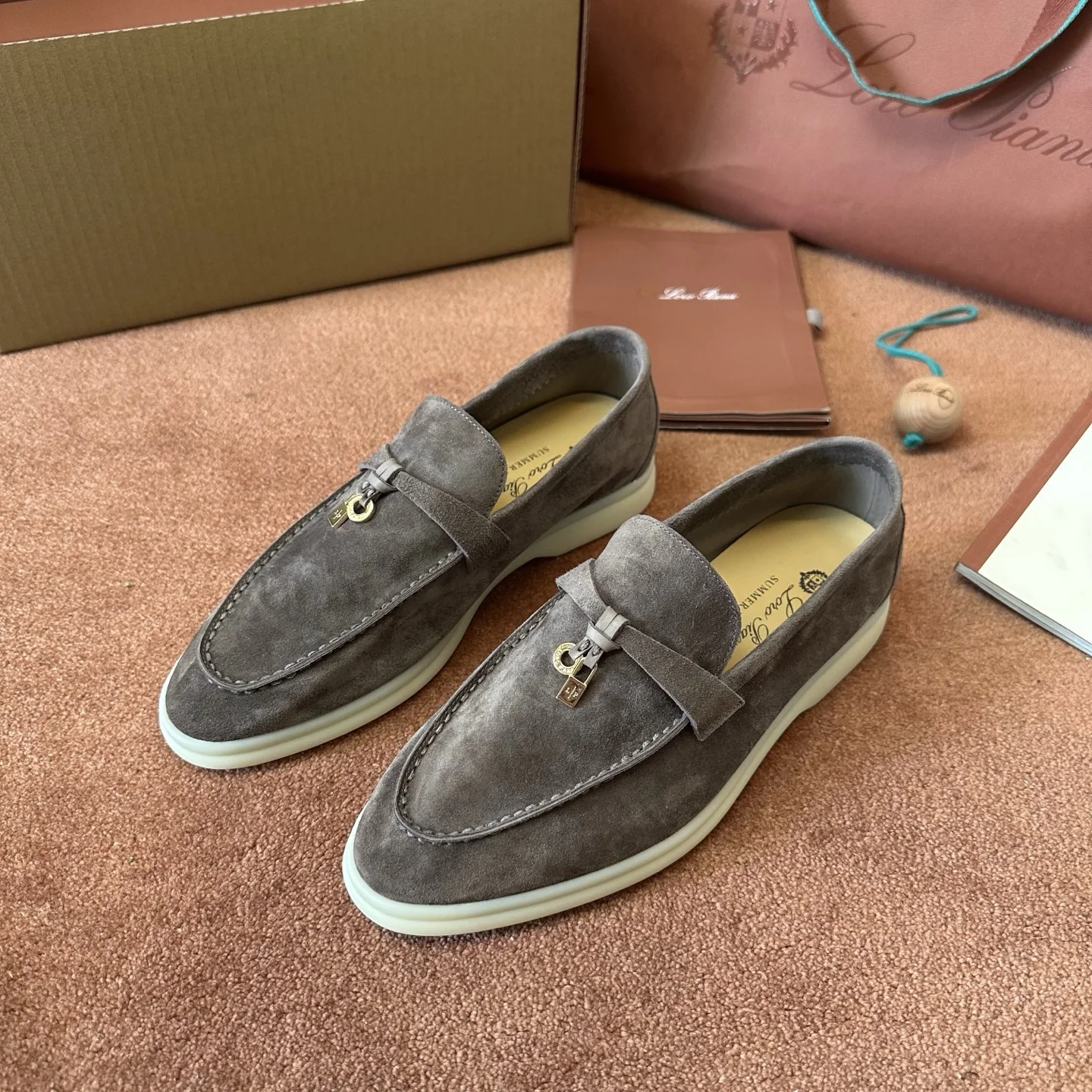 8-837 Loro Piana Summer Charms Walk Women's Suede Moccasin FAE5444 MOTT - Image 1