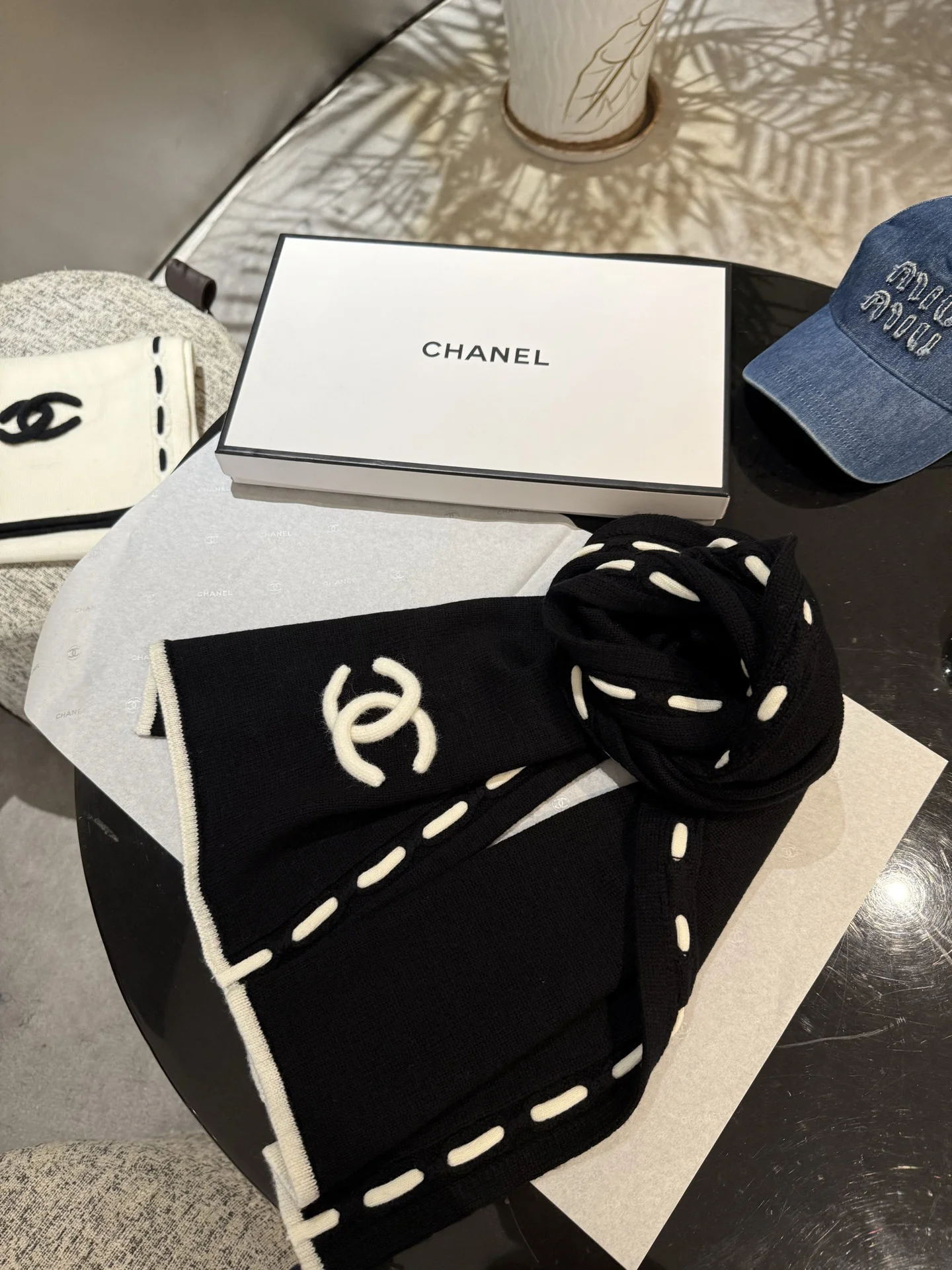 9-1199 Chanel 2026 CC Knit Cashmere Scarf - Image 1