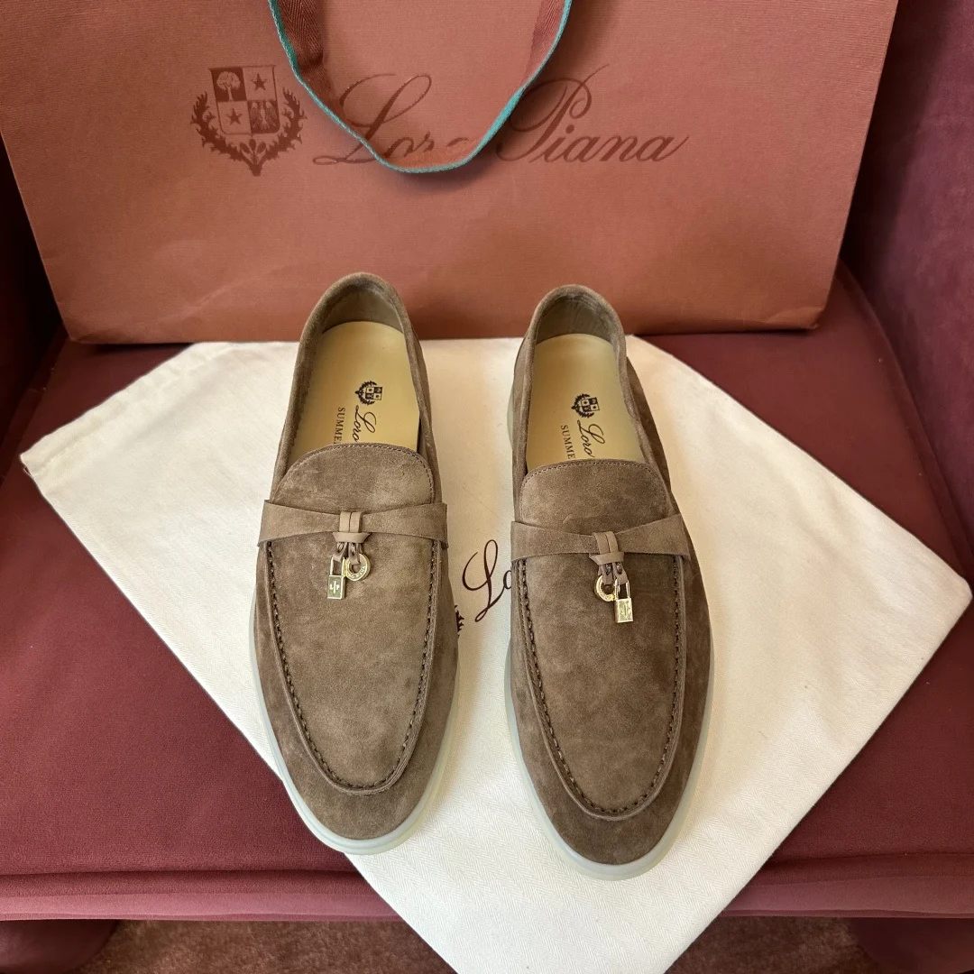 9-754 Loro Piana Summer Charms Walk Women's Suede Moccasin FAE5444 HOVY - Image 1