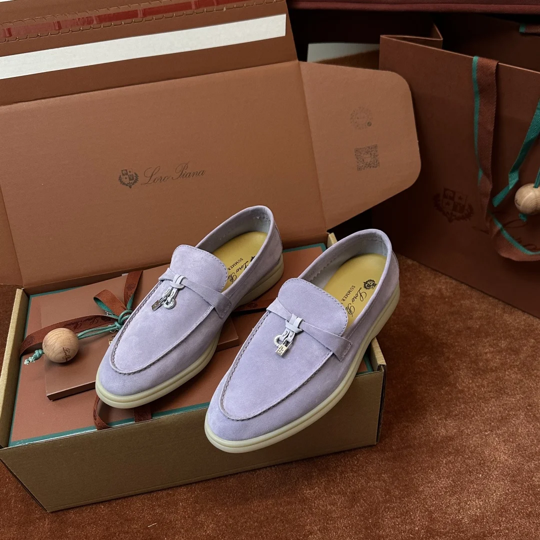 9-777 Loro Piana Summer Charms Walk Women's Suede Moccasin FAE5444 401F - Image 1